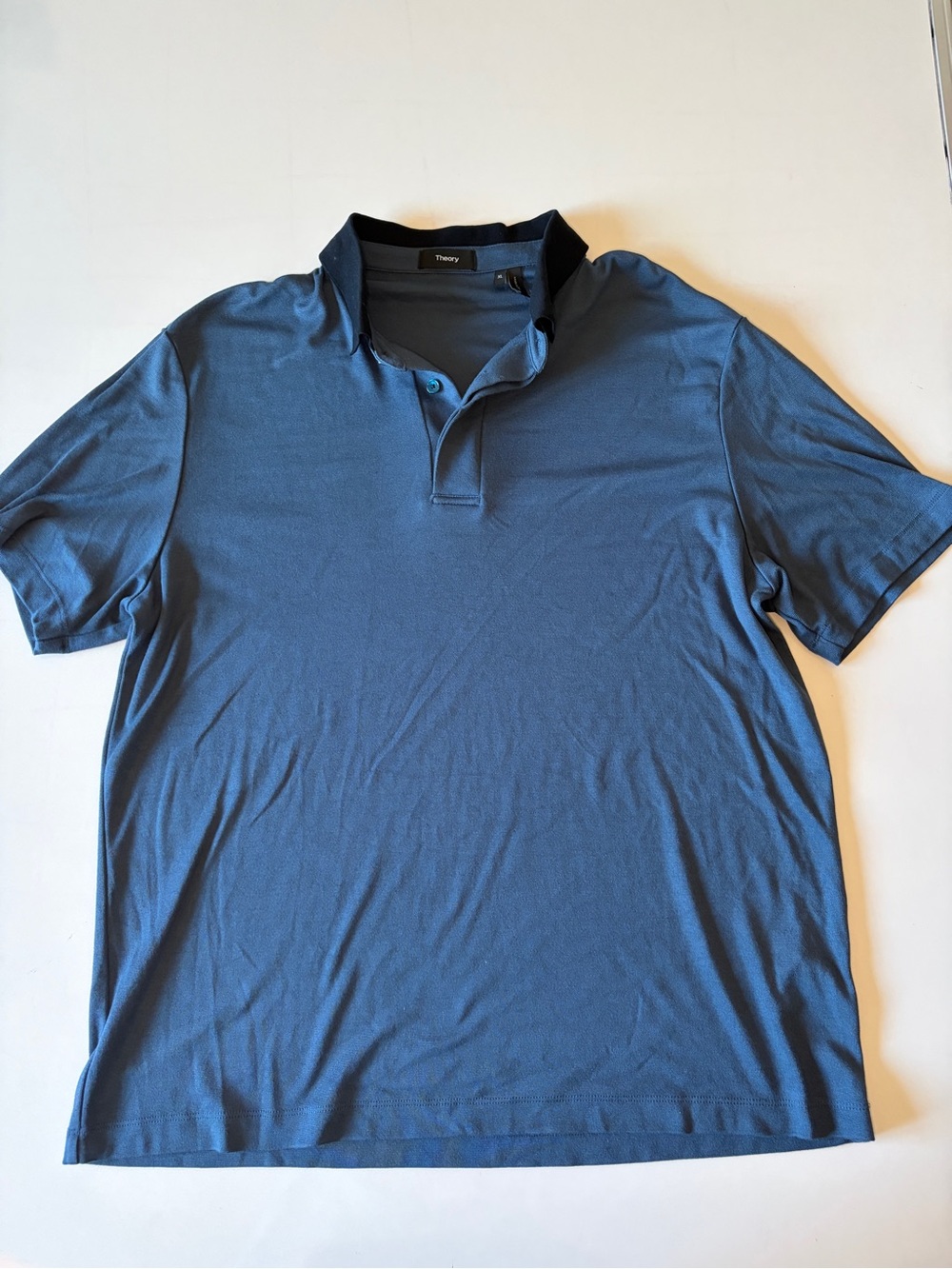 Theory Mens Polo Shirt Size XL Blue Short Sleeve Modal Polyester Performance